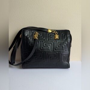 Valentino Orlandi Black Leather Handbag Italian Vintage Long Straps